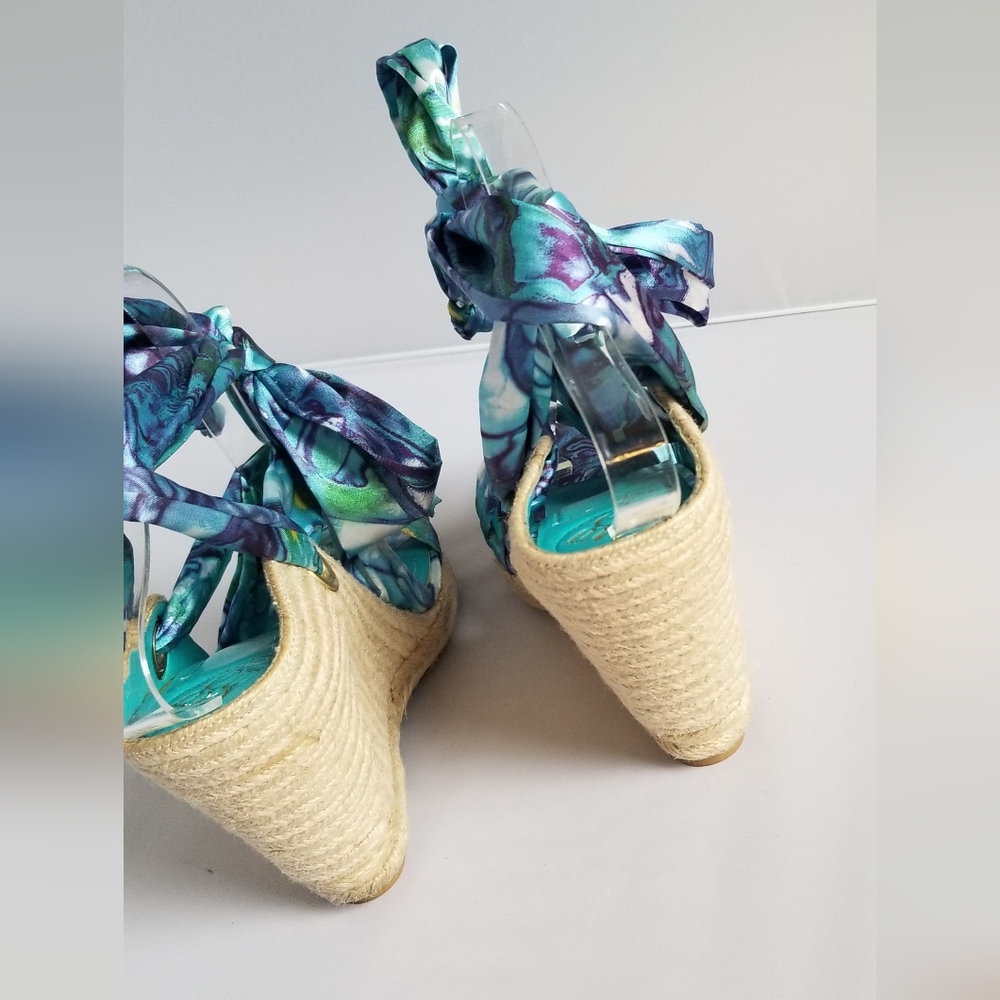 Bcbg Generation Blue Pattern Fabric Wrap Ankle Es… - image 4